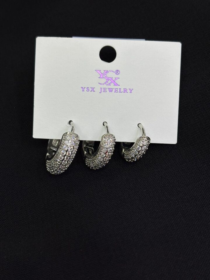 Ysx Jevelry Çelik Gümüş Renk 3lü Halka Küpe