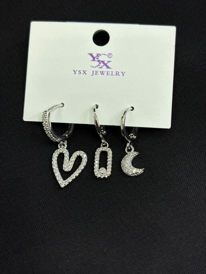 Ysx Jevelry Çelik Gümüş Renk 3lü Küpe