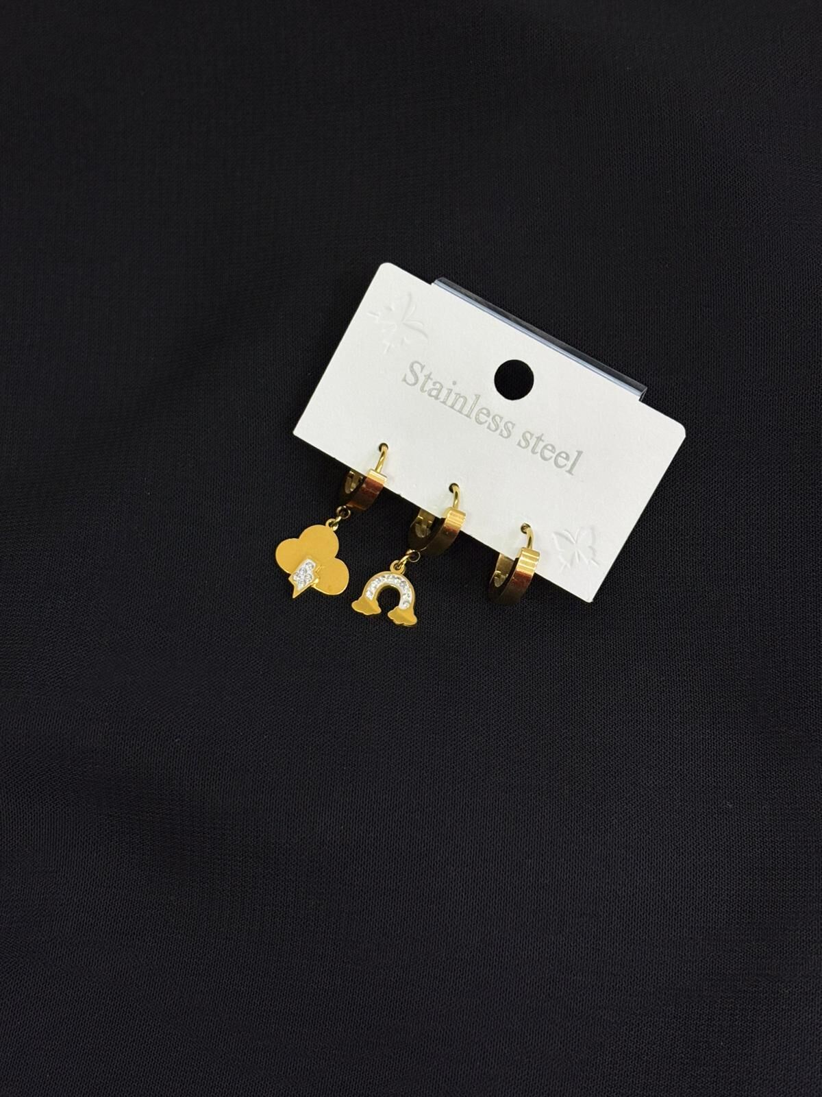 316L Çelik Gold Renk 3lü Küpe