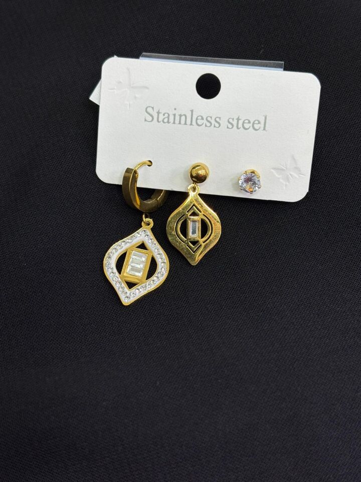 316L Çelik Gold Renk 3lü Küpe
