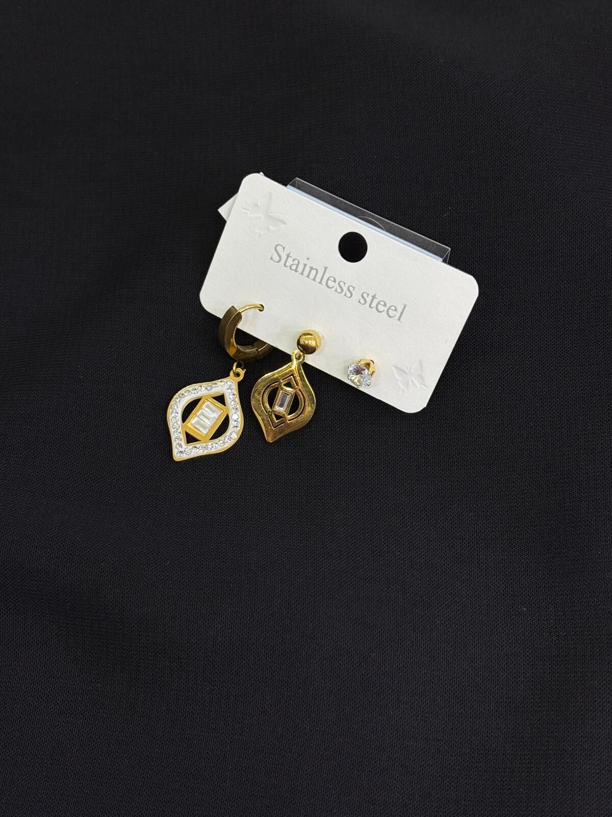 316L Çelik Gold Renk 3lü Küpe