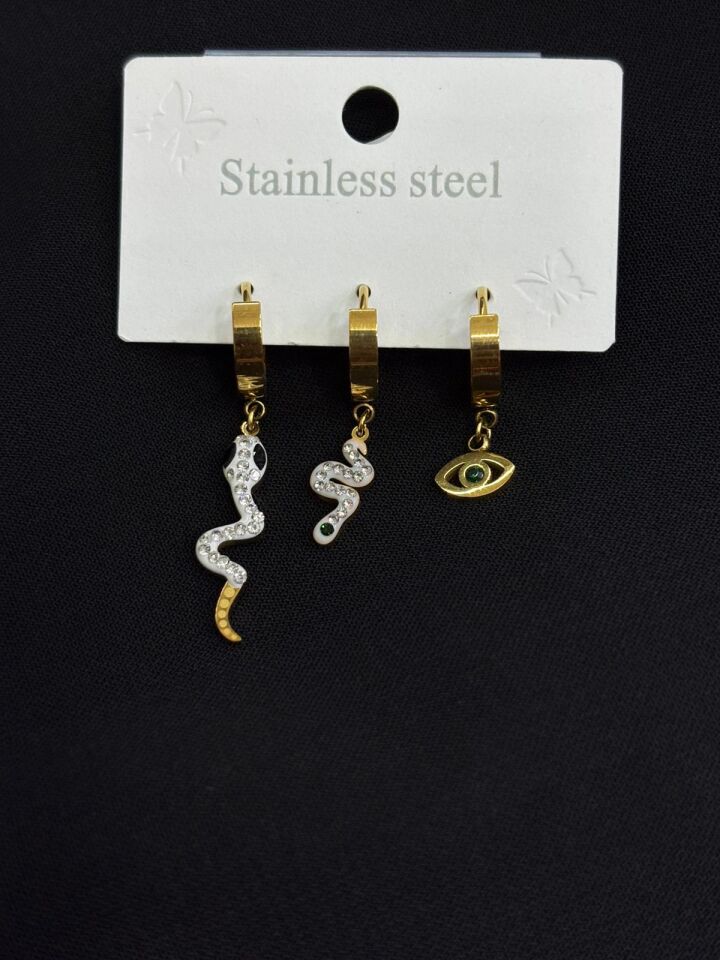 316L Çelik Gold Renk 3lü Küpe