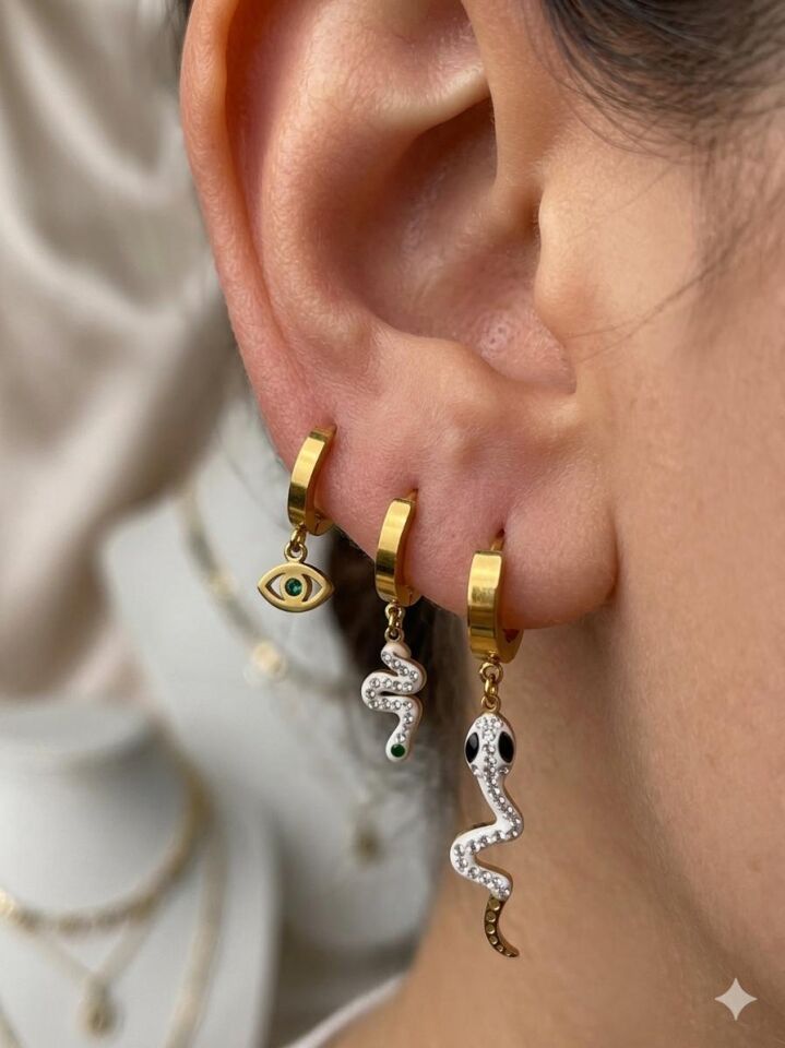 316L Çelik Gold Renk 3lü Küpe