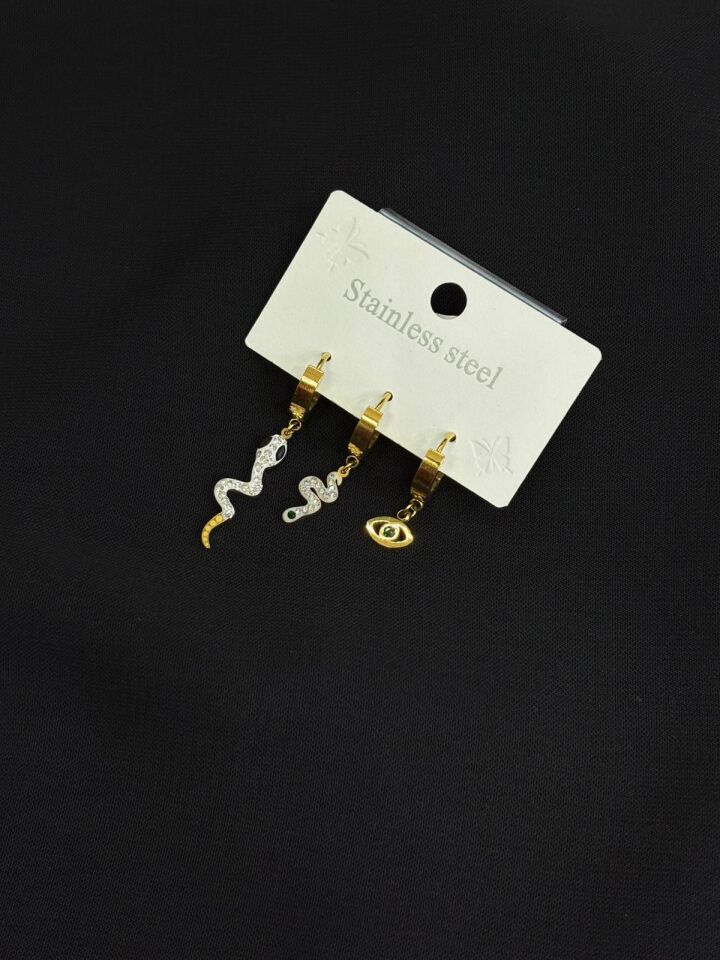 316L Çelik Gold Renk 3lü Küpe
