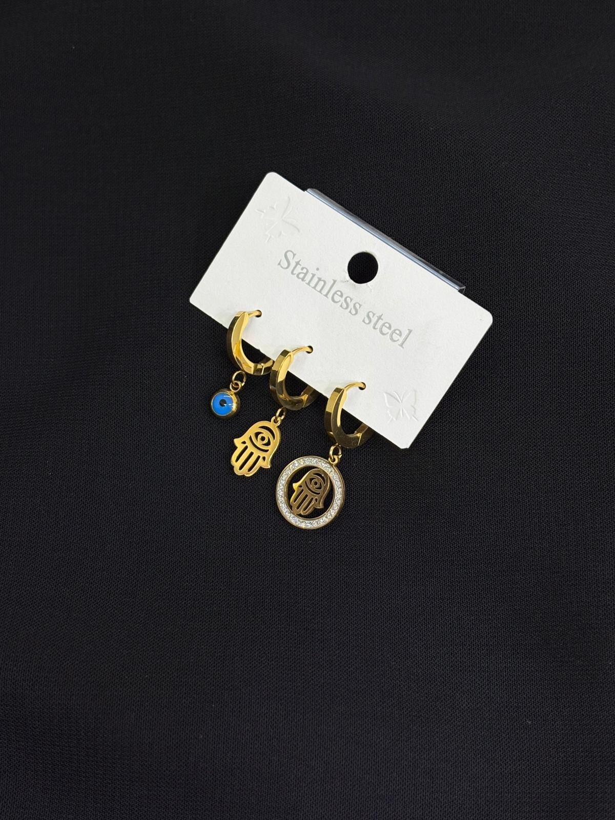 316L Çelik Gold Renk 3lü Küpe