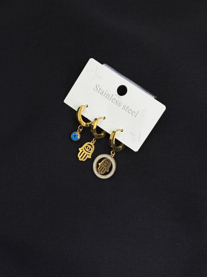 316L Çelik Gold Renk 3lü Küpe