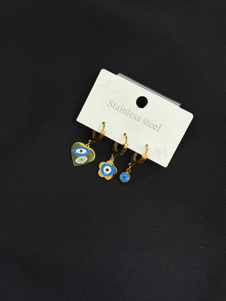 316L Çelik Gold Renk 3lü Küpe