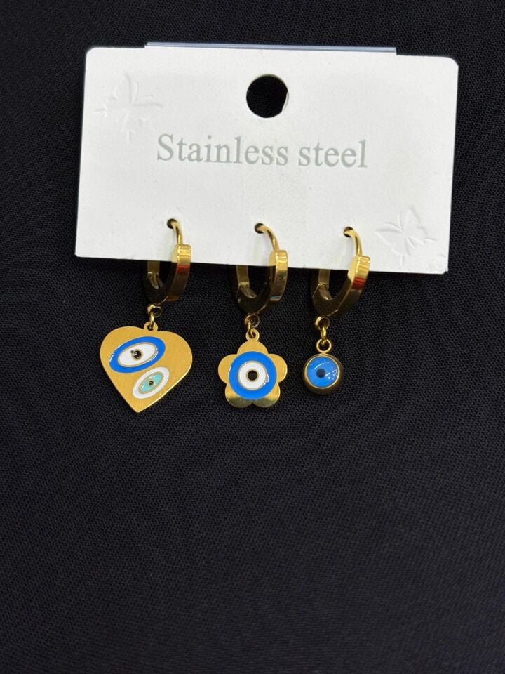 316L Çelik Gold Renk 3lü Küpe