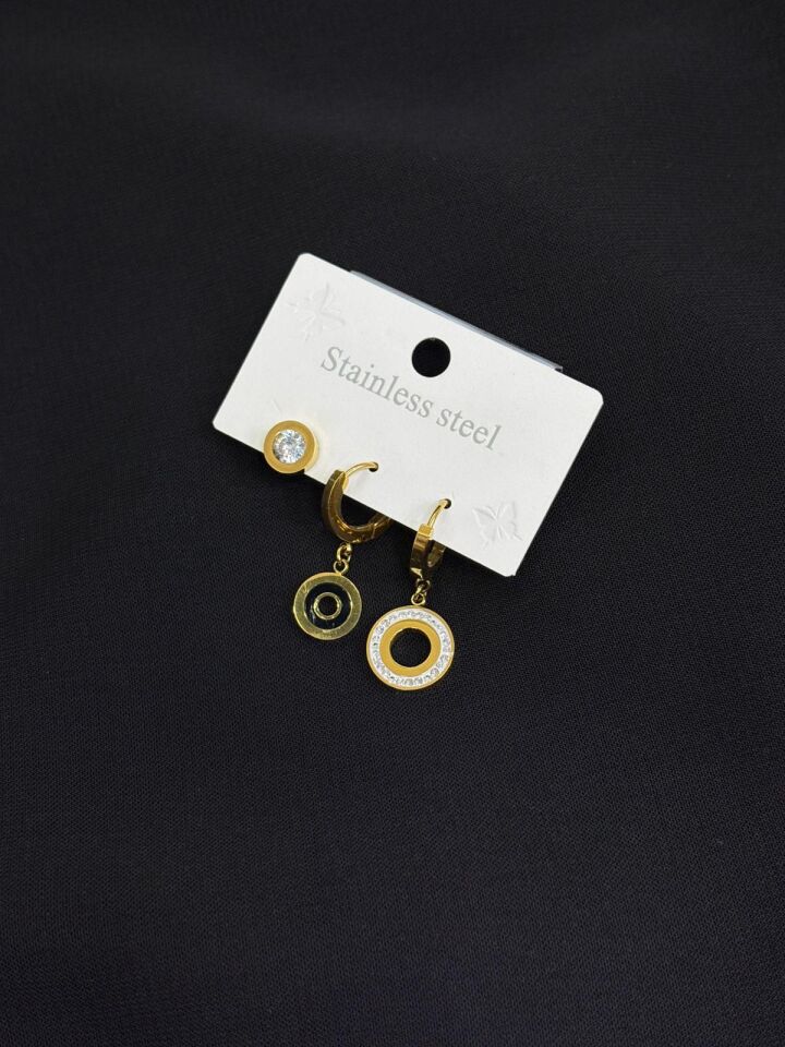 316L Çelik Gold Renk 3lü Küpe