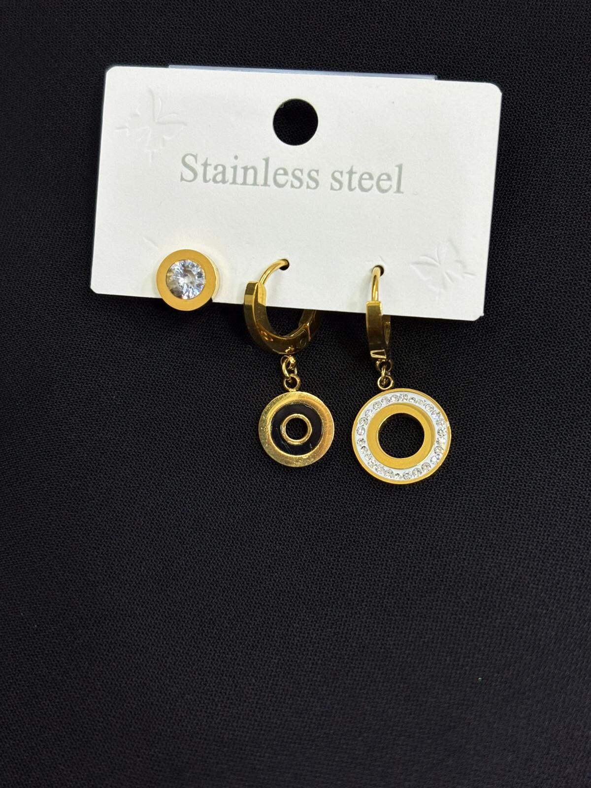 316L Çelik Gold Renk 3lü Küpe