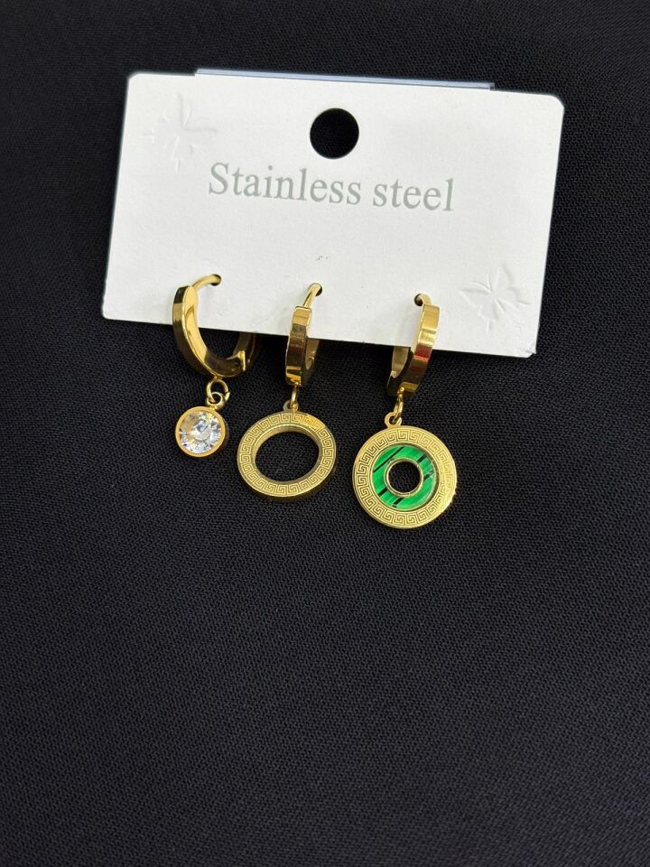 316L Çelik Gold Renk 3lü Küpe