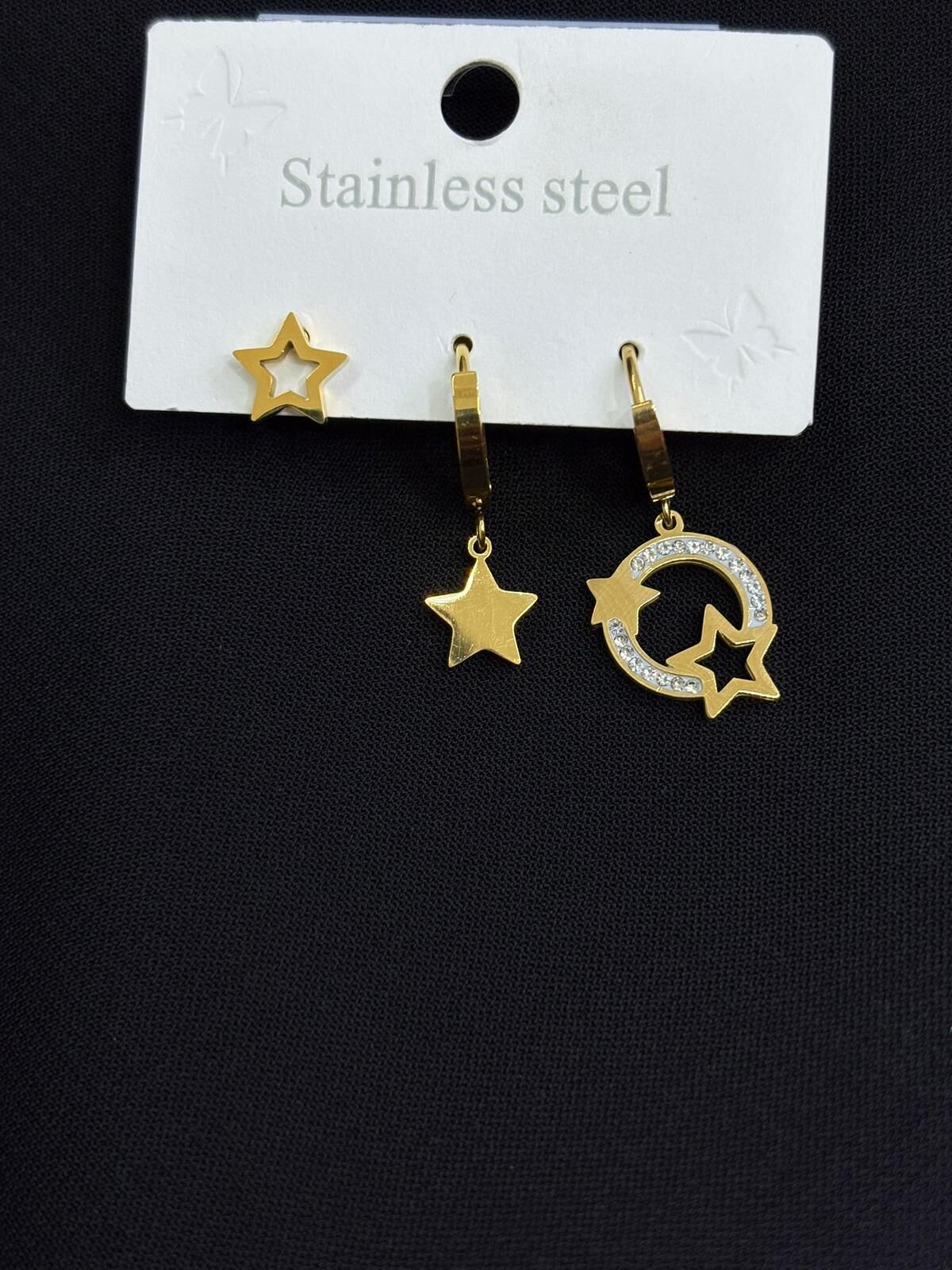 316L Çelik Gold Renk 3lü Küpe