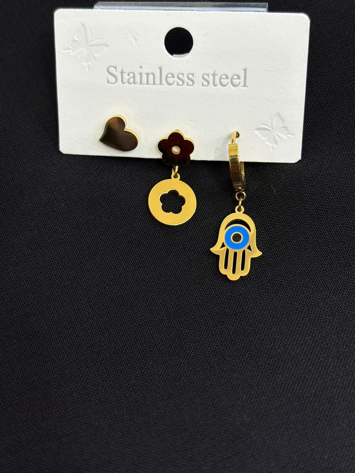 316L Çelik Gold Renk 3lü Küpe