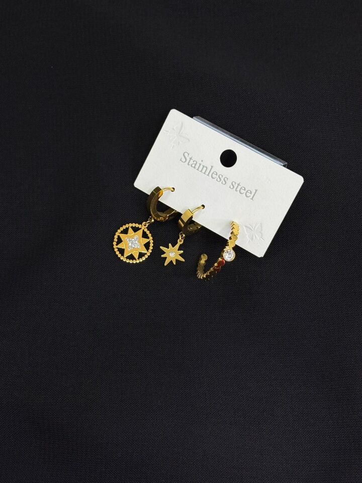 316L Çelik Gold Renk 3lü Küpe