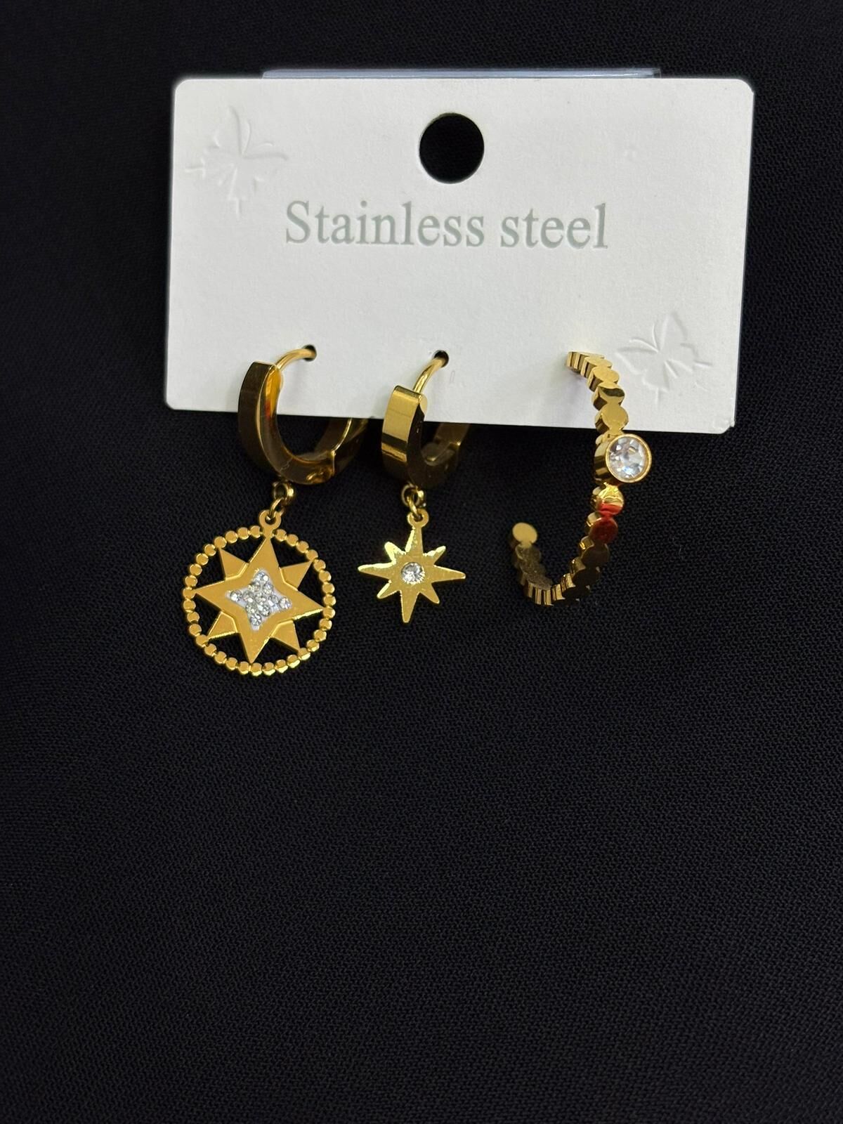 316L Çelik Gold Renk 3lü Küpe