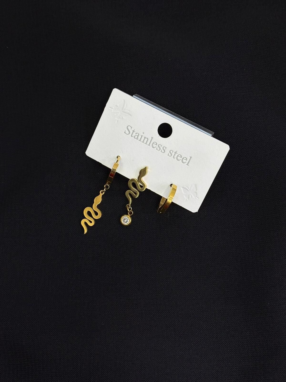 316L Çelik Gold Renk 3lü Küpe