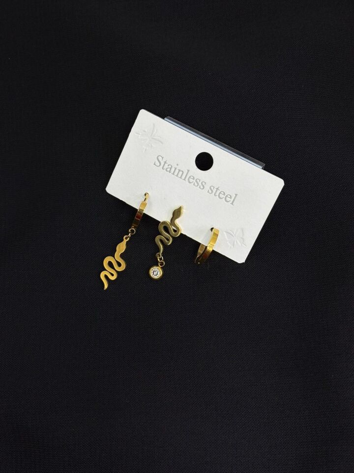 316L Çelik Gold Renk 3lü Küpe