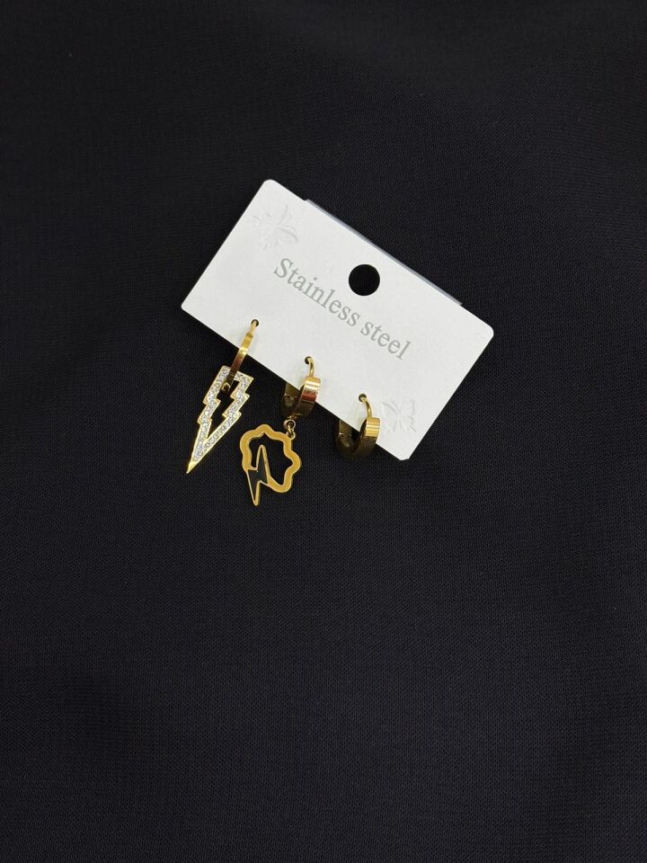 316L Çelik Gold Renk 3lü Küpe