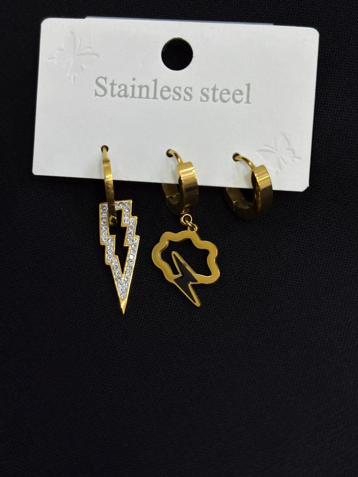 316L Çelik Gold Renk 3lü Küpe