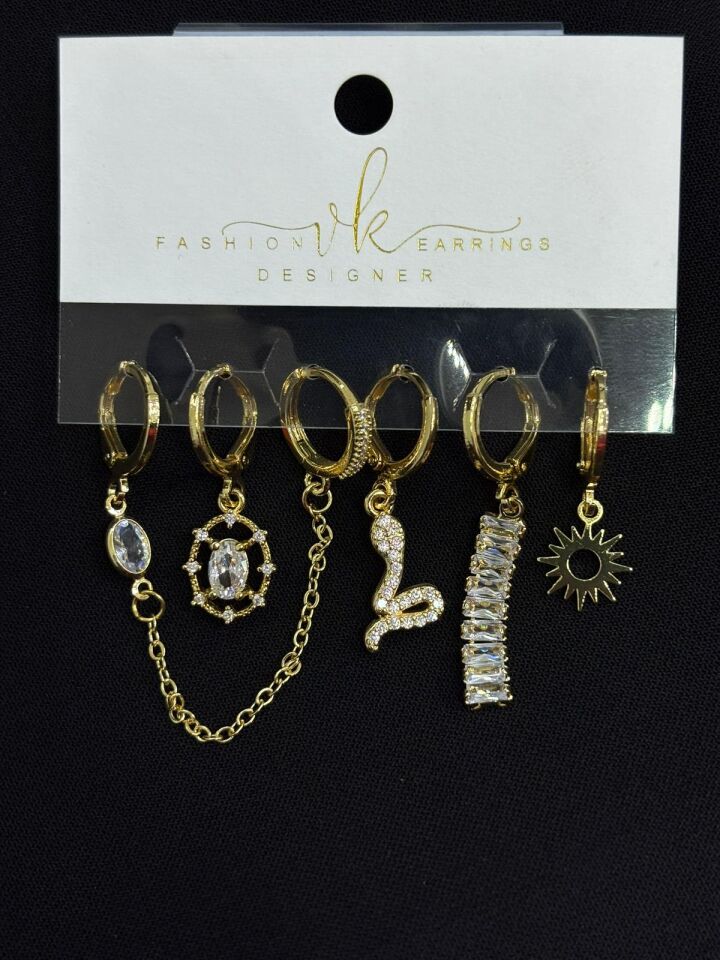 316L Çelik Gold Renk 6lı Küpe