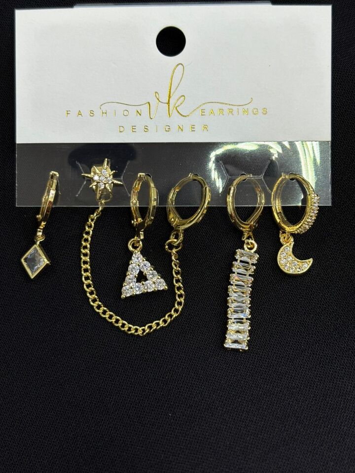 316L Çelik Gold Renk 6lı Küpe