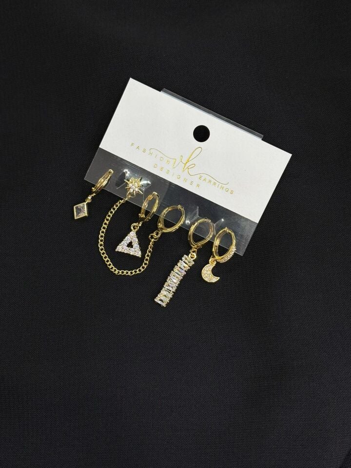 316L Çelik Gold Renk 6lı Küpe