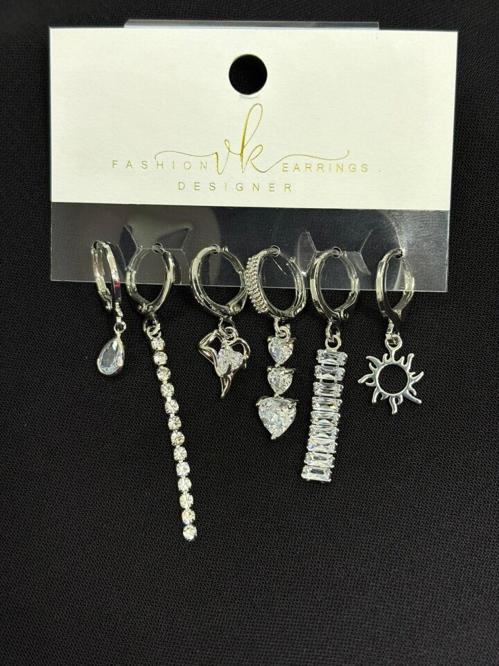 316L Çelik Gümüş Renk 6lı Küpe