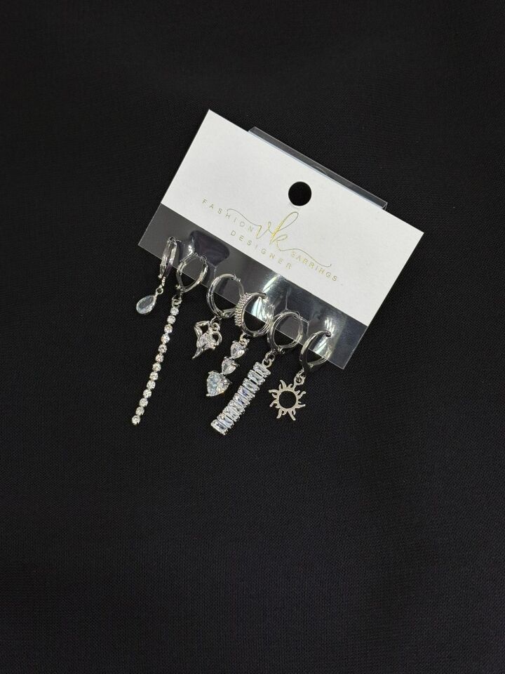 316L Çelik Gümüş Renk 6lı Küpe