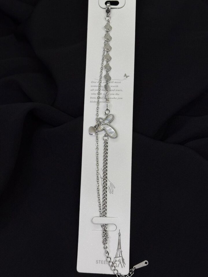 316L Çelik Gümüş Renk İkili Kelebek Bileklik