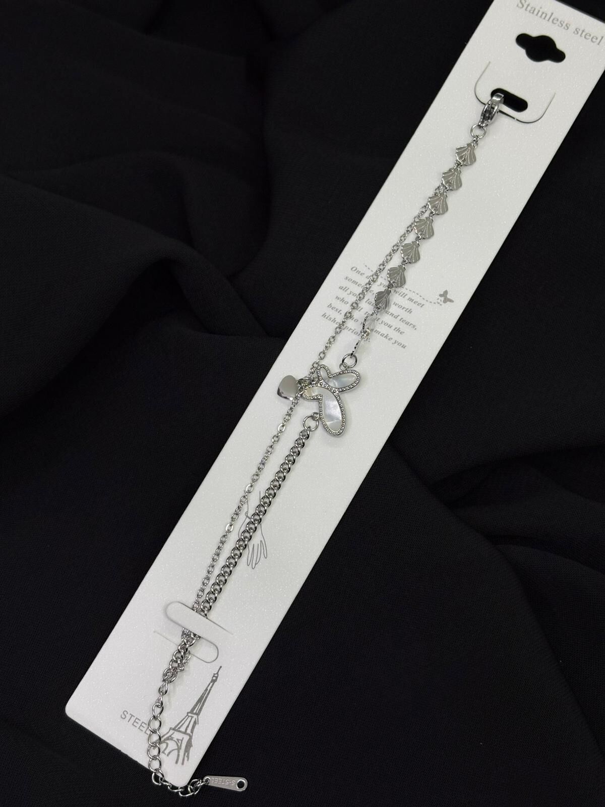 316L Çelik Gümüş Renk İkili Kelebek Bileklik