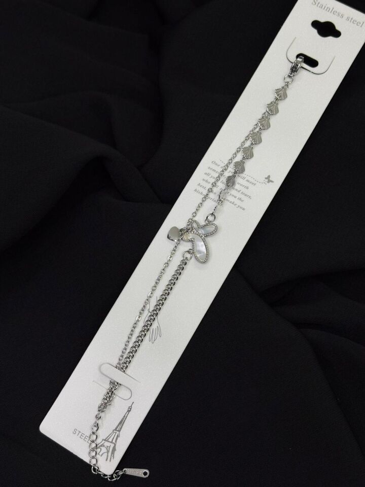 316L Çelik Gümüş Renk İkili Kelebek Bileklik