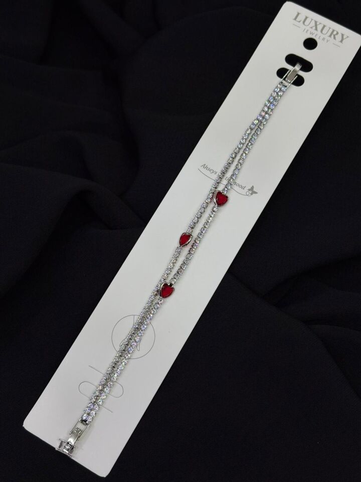 316L Çelik Gümüş Renk Su Yolu Kırmızı Kalp Bileklik