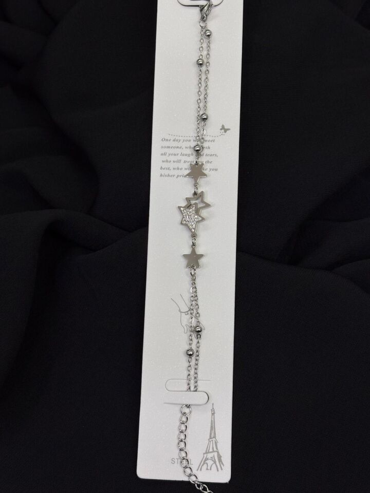 316L Çelik Gümüş Renk İkili Yıldız Bileklik