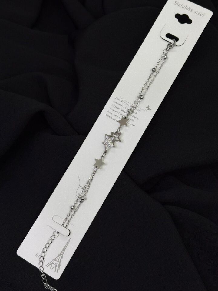316L Çelik Gümüş Renk İkili Yıldız Bileklik