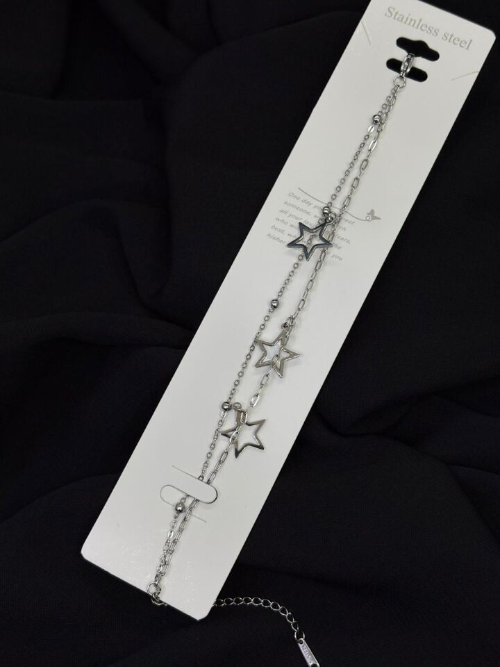 316L Çelik Gümüş Renk İkili Yıldız Bileklik