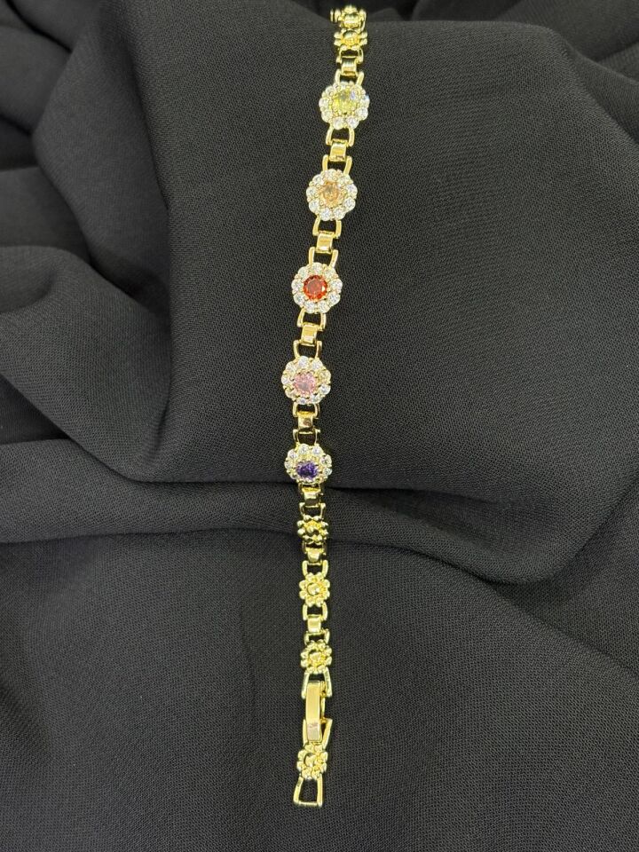 14K Gold Renk Kaplama CM Zirkon Renkli Taş Bileklik