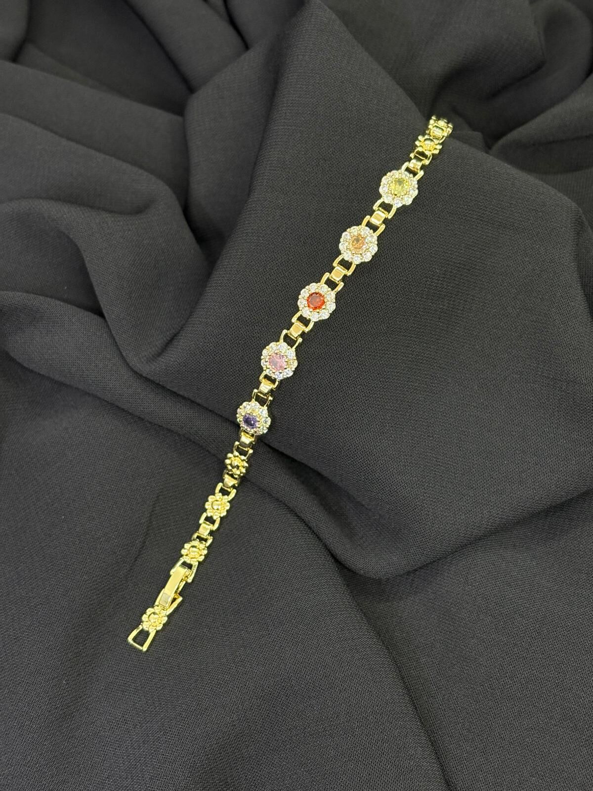 14K Gold Renk Kaplama CM Zirkon Renkli Taş Bileklik