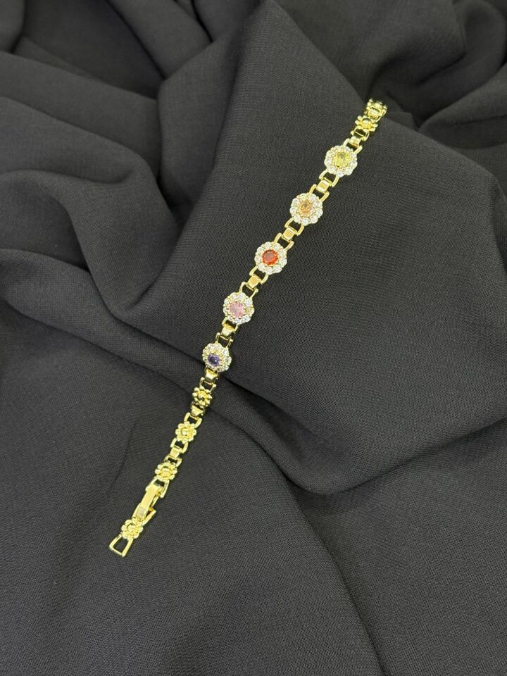 14K Gold Renk Kaplama CM Zirkon Renkli Taş Bileklik