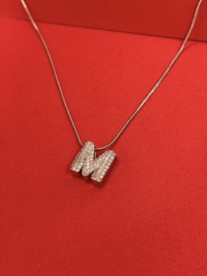 316L Çelik Gümüş Renk Zirkon Minimal Harf Kolye