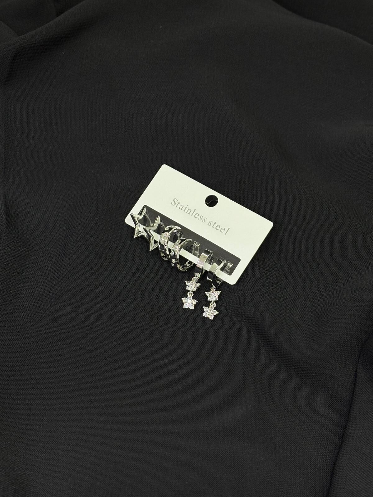 316L Çelik Gümüş Renk 6lı, Set Küpe