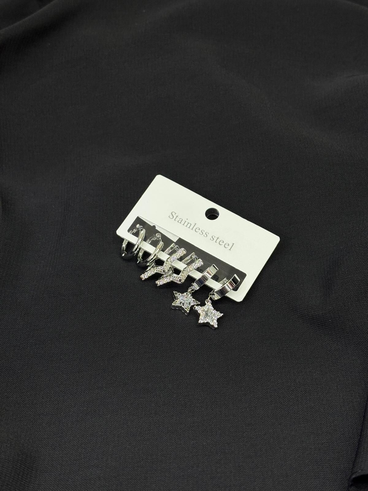 316L Çelik Gümüş Renk 6lı, Set Küpe