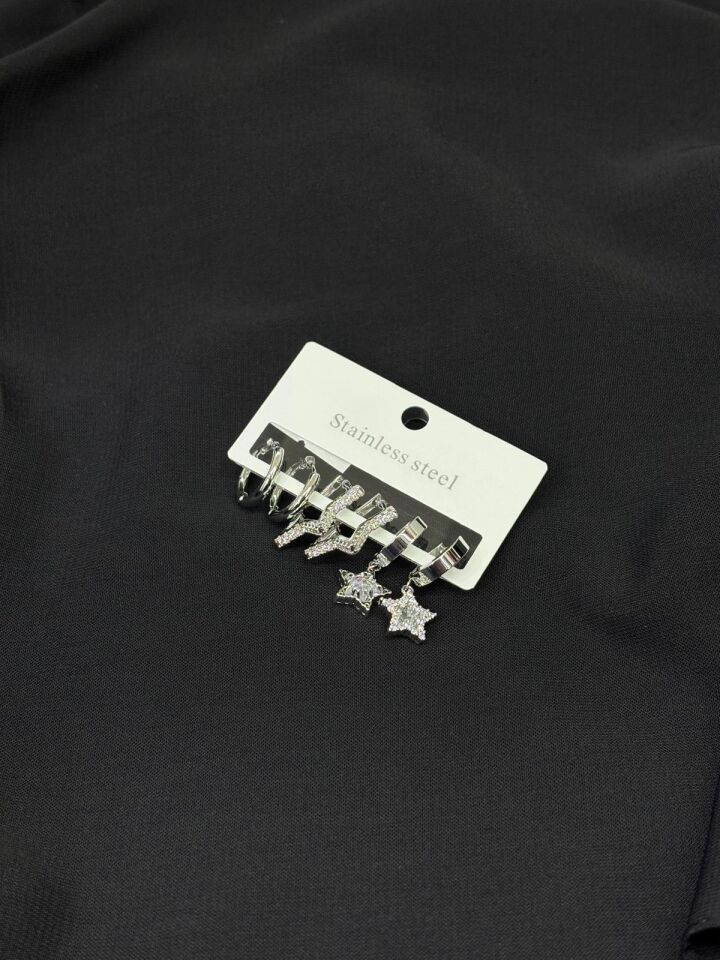 316L Çelik Gümüş Renk 6lı, Set Küpe