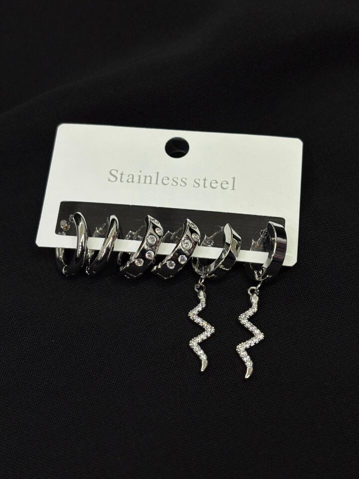 316L Çelik Gümüş Renk 6lı, Set Küpe