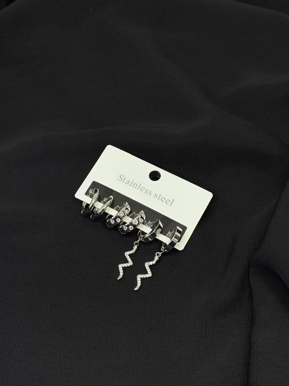 316L Çelik Gümüş Renk 6lı, Set Küpe