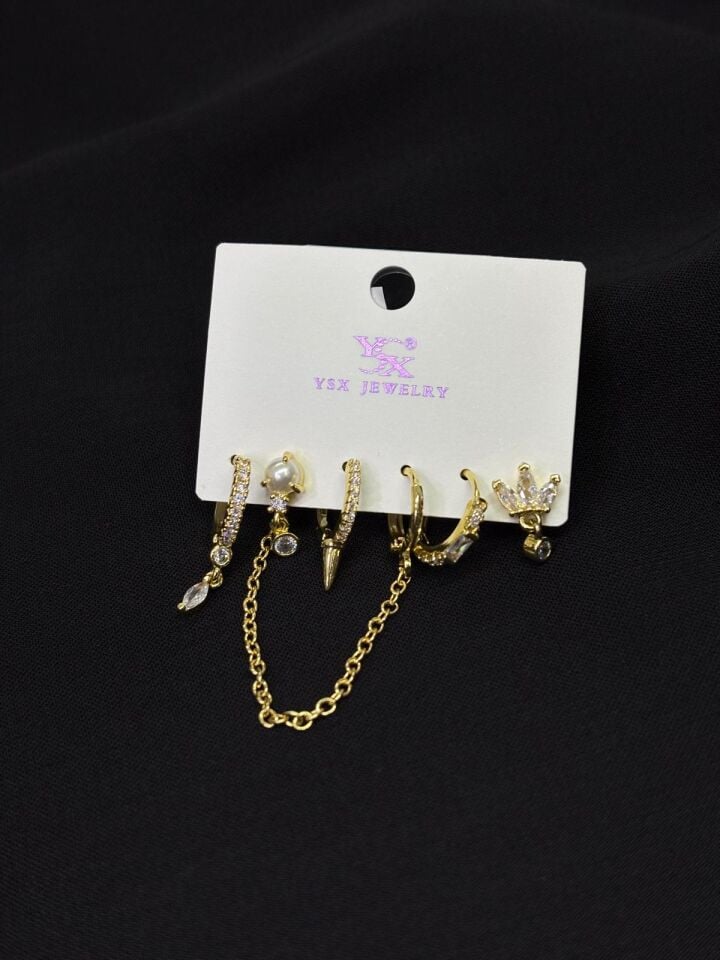 Ysx Jevelry Çelik Gold Renk 6lı Set Küpe