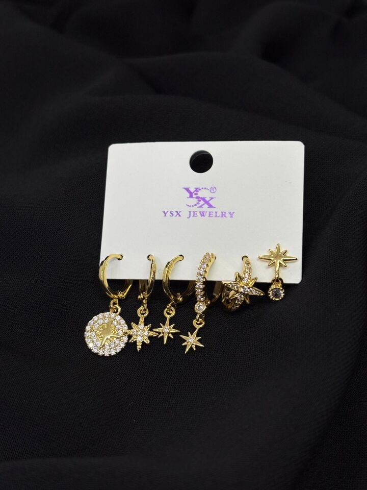 Ysx Jevelry Çelik Gold Renk 6lı Set Küpe