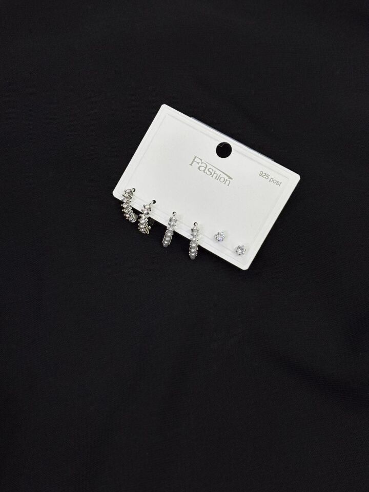 316L Çelik Gümüş Renk 6lı Set Küpe