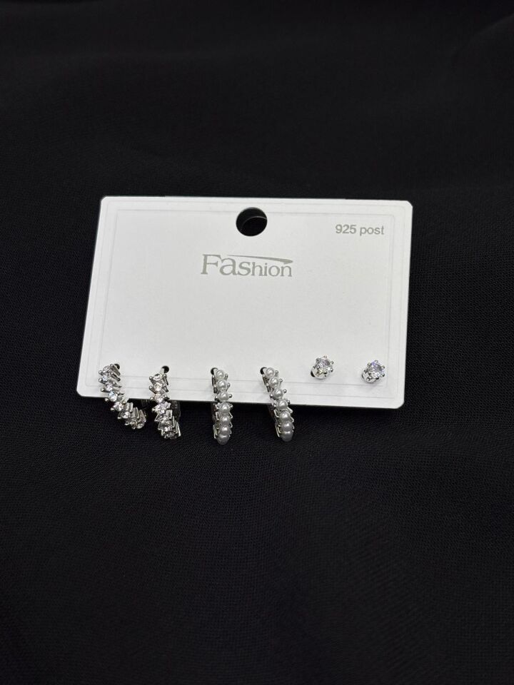 316L Çelik Gümüş Renk 6lı Set Küpe