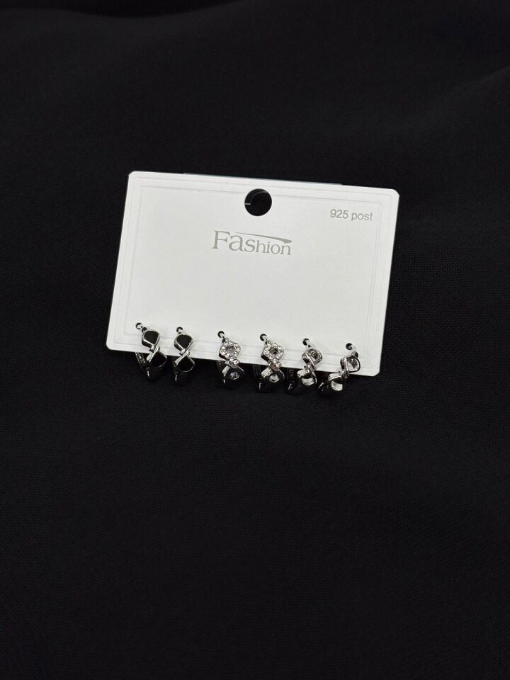 316L Çelik Gümüş Renk 6lı Set Küpe