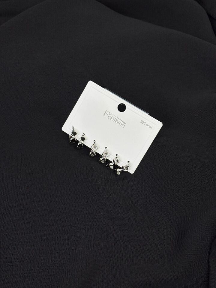 316L Çelik Gümüş Renk 6lı Set Küpe